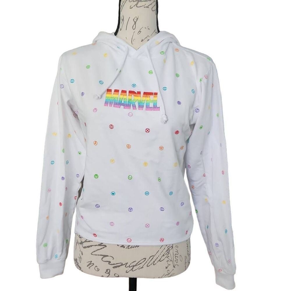 Marvel Pride Women's Size XS White Rainbow Embroidered Lightweight Hoodie